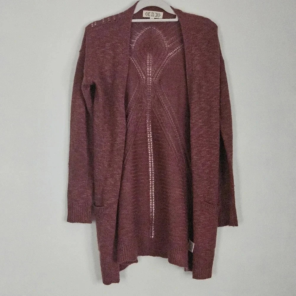 Pink Rose Women Rose Burgundy Knit Open Front‎ Cardigan Sweater Size Small